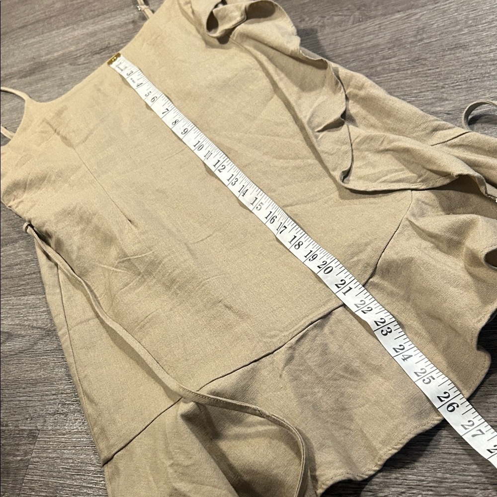 Linen Blend Boho Ruffle Mini Dress Tie Waist Summer Vacation L - Picture 9 of 9